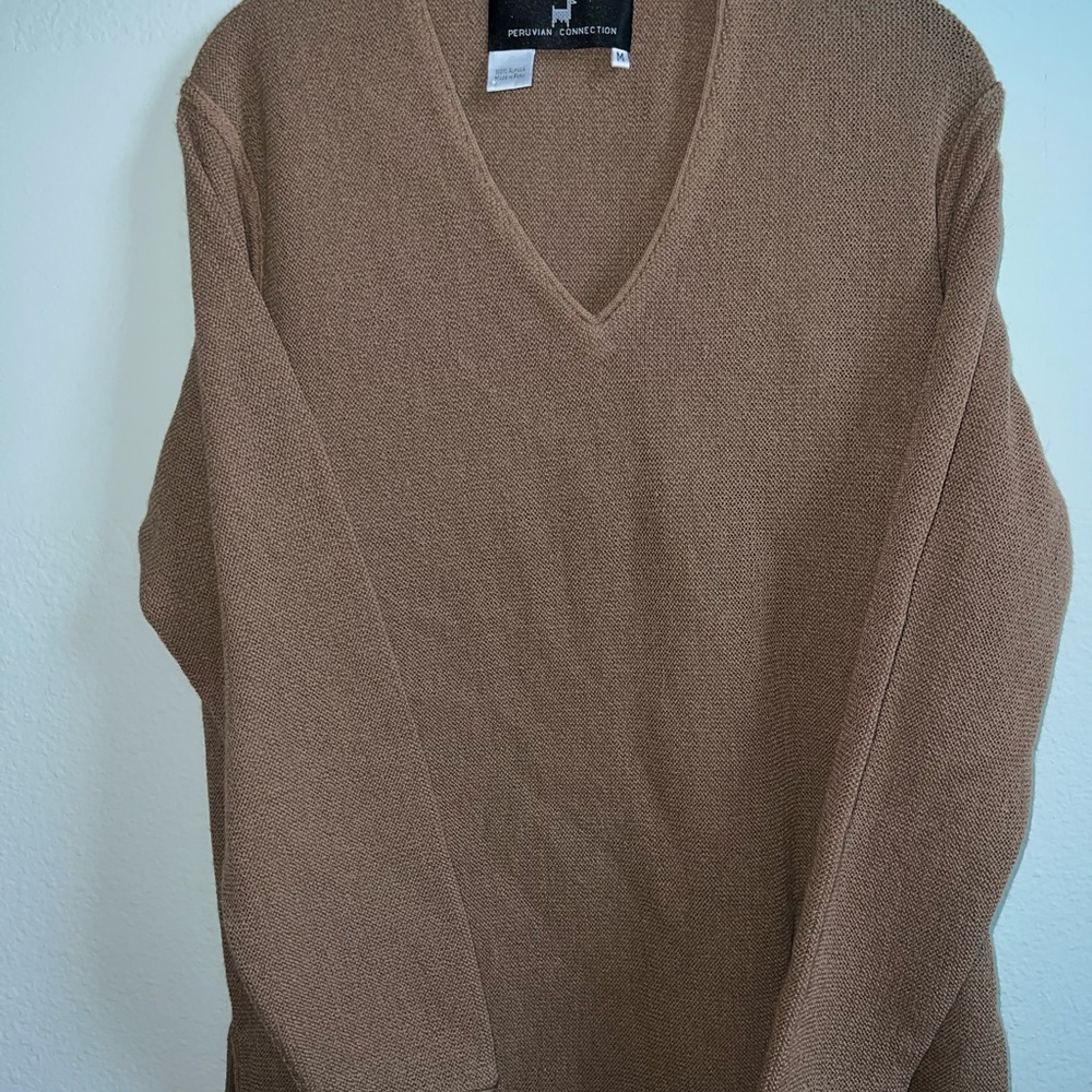 Peruvian Connection V-Neck Tan Sweater
